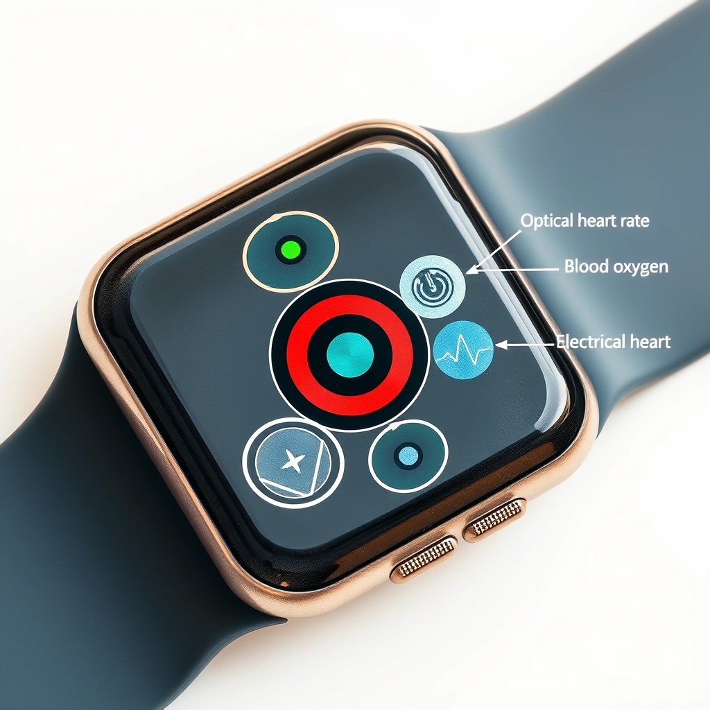 Internal sensors of an Apple Watch including heart rate, blood oxygen, and temperature monitoring components.