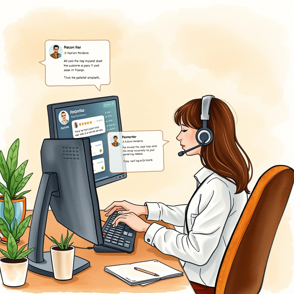 Person at desk responding to customer support messages and app reviews